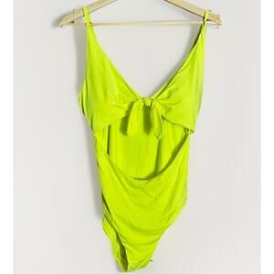 Rue21 One Piece Swimsuit M Neon Green Cutout Tie Front Cheeky NWT Women’s